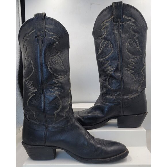 Vintage Nocona Boots Black Leather Western Cowboy Boots Mens 8D - Picture 2 of 16